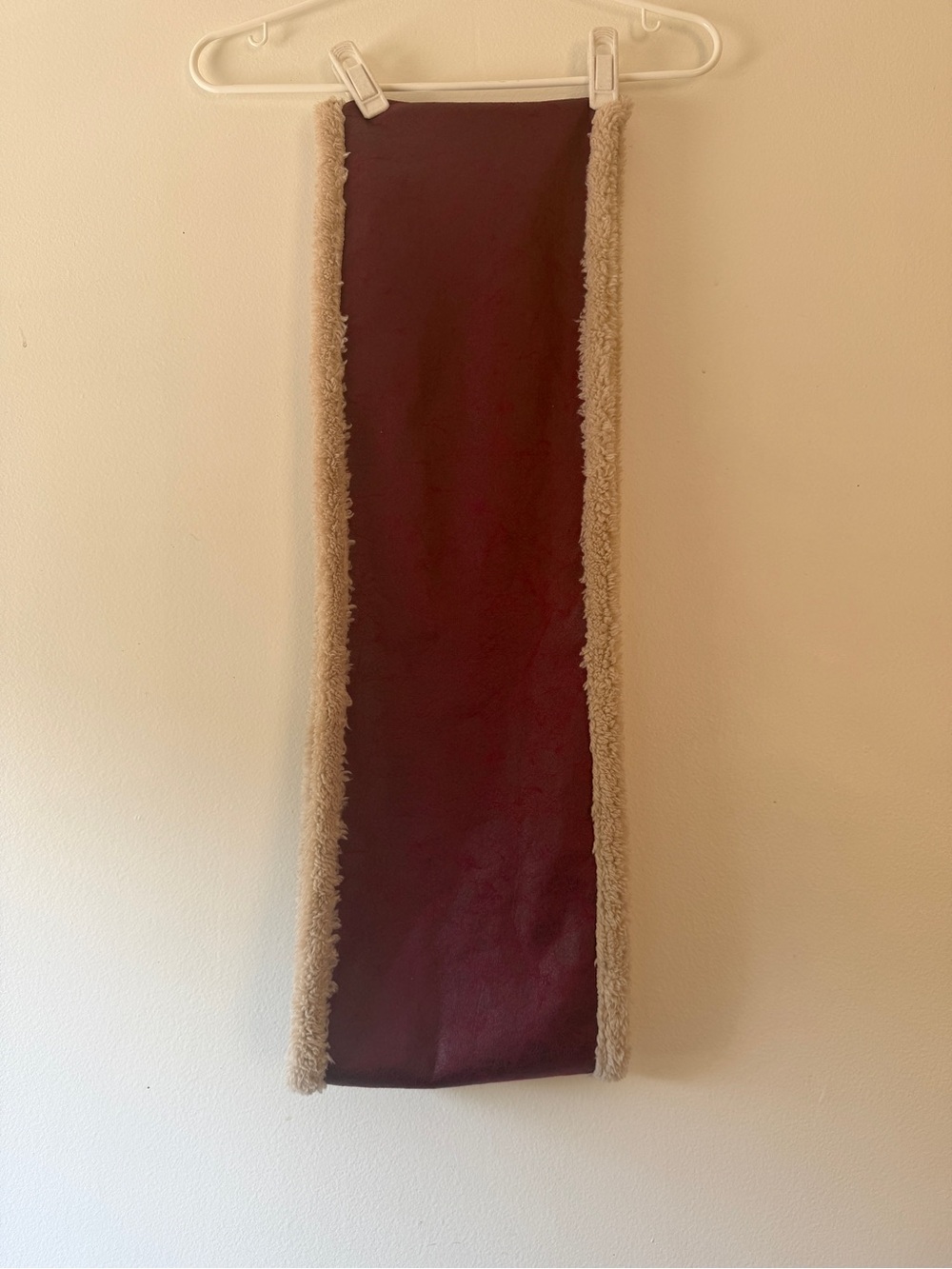 Cozy Faux Shearling Trim Burgundy cowl Scarf